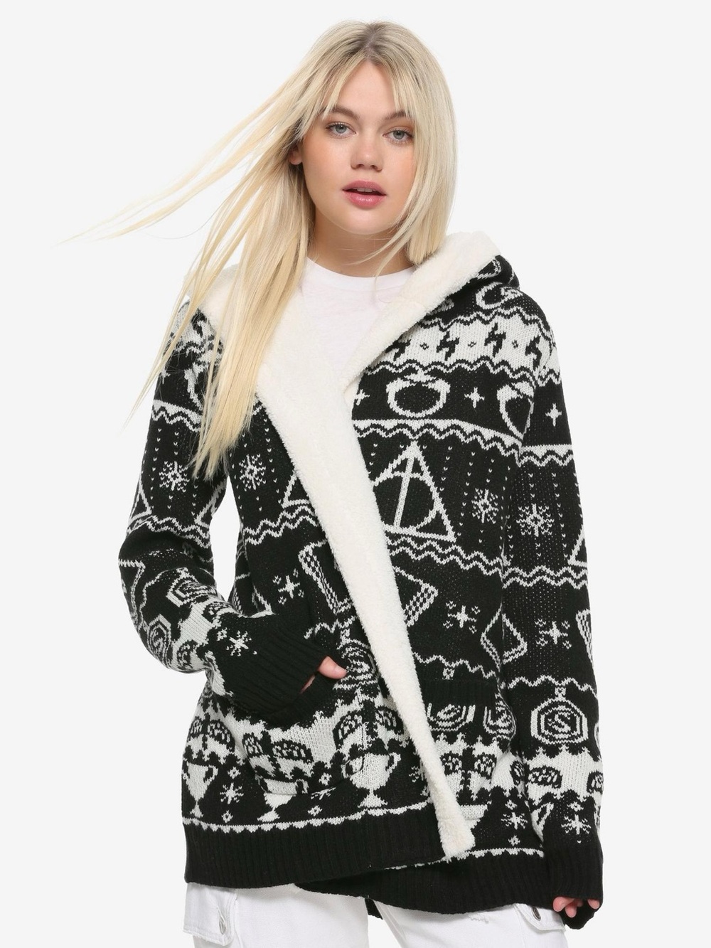 Harry Potter Horcrux Fair Isle Sherpa Open Cardigan | Size MD | Hot Topic